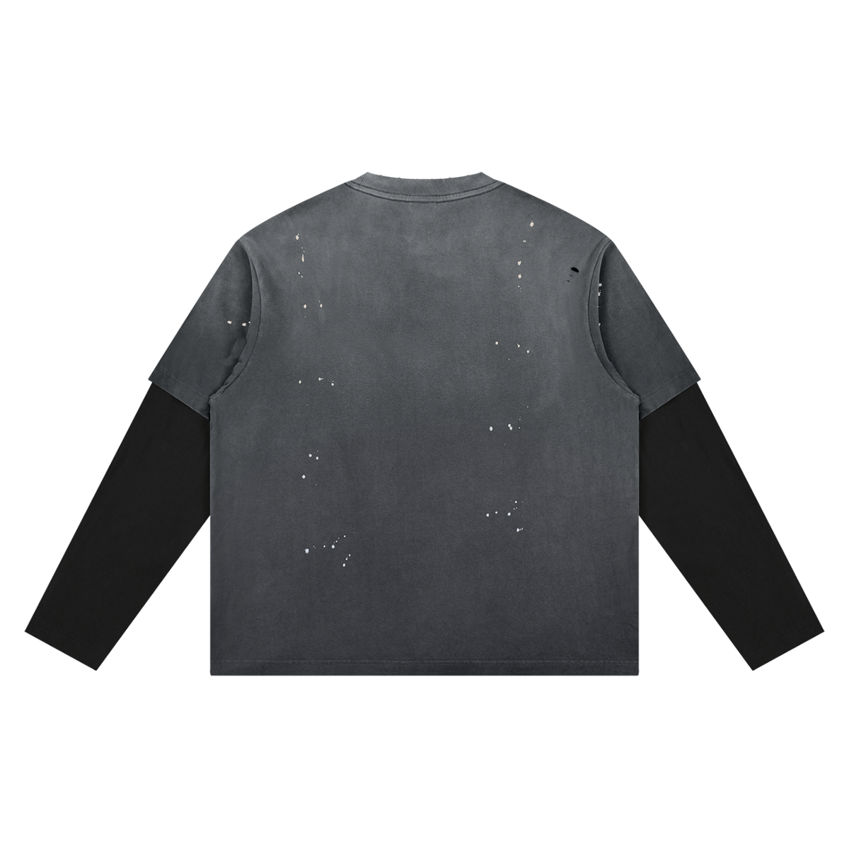 Unisex Vintage Wash Distressed Layer T-Shirt in dark gray with black, alternate angle