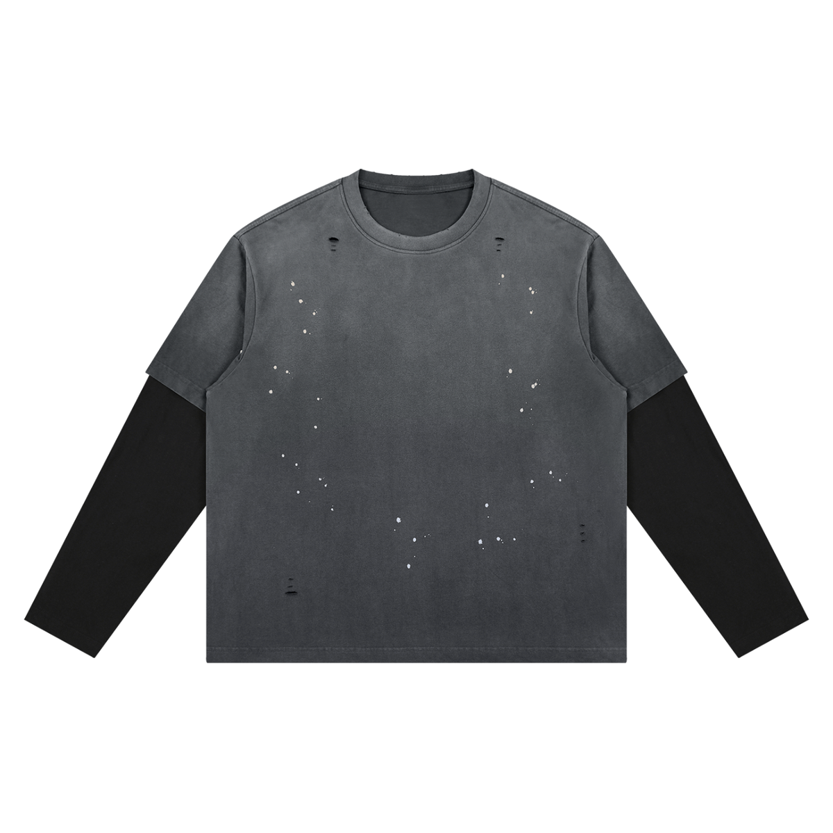 Unisex Vintage Wash Distressed Layer T-Shirt in dark gray with black