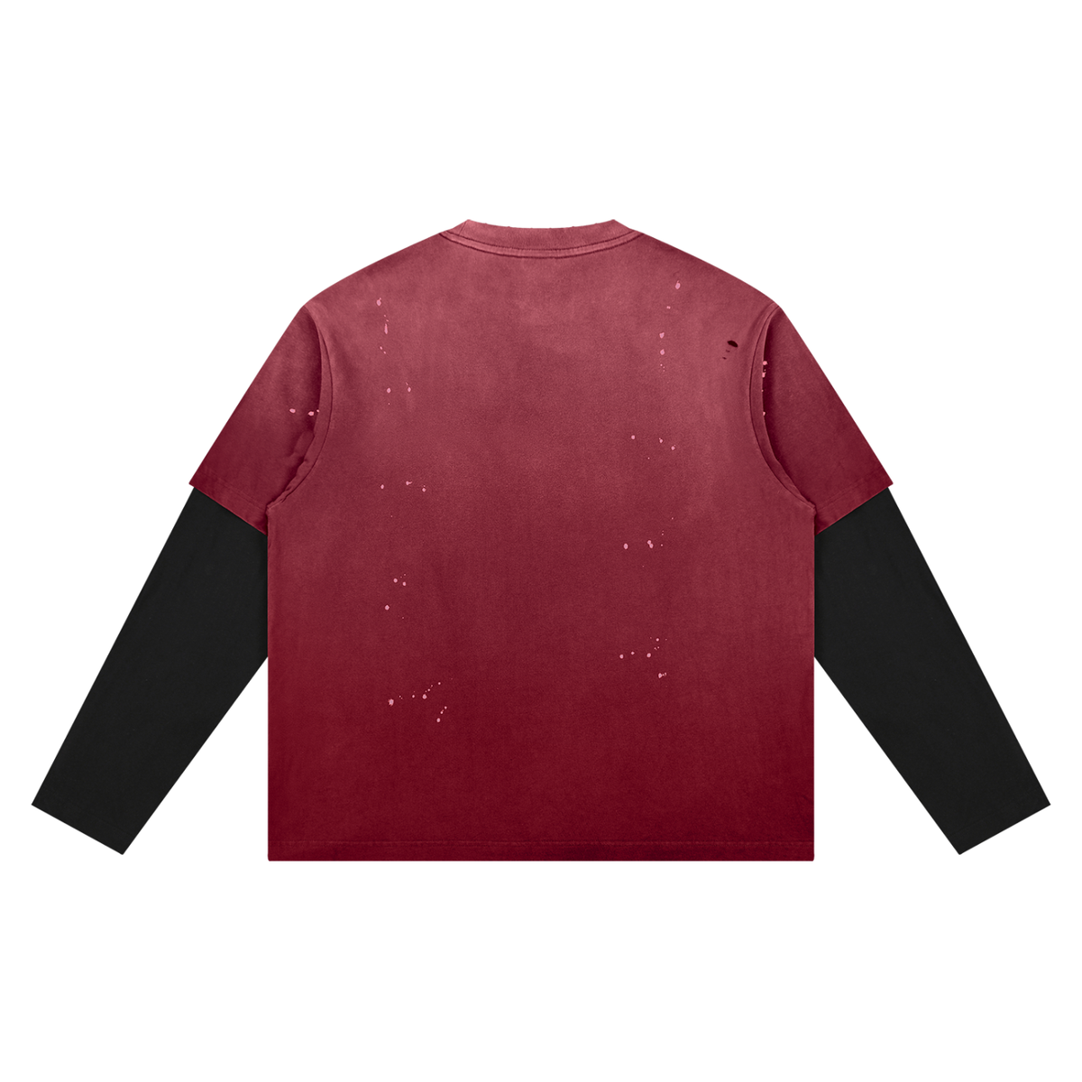 Unisex Vintage Wash Distressed Layer T-Shirt in dark red with black, alternate angle