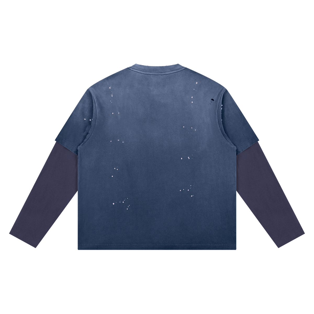 Unisex Vintage Wash Distressed Layer T-Shirt in jeans blue with purple, alternate angle
