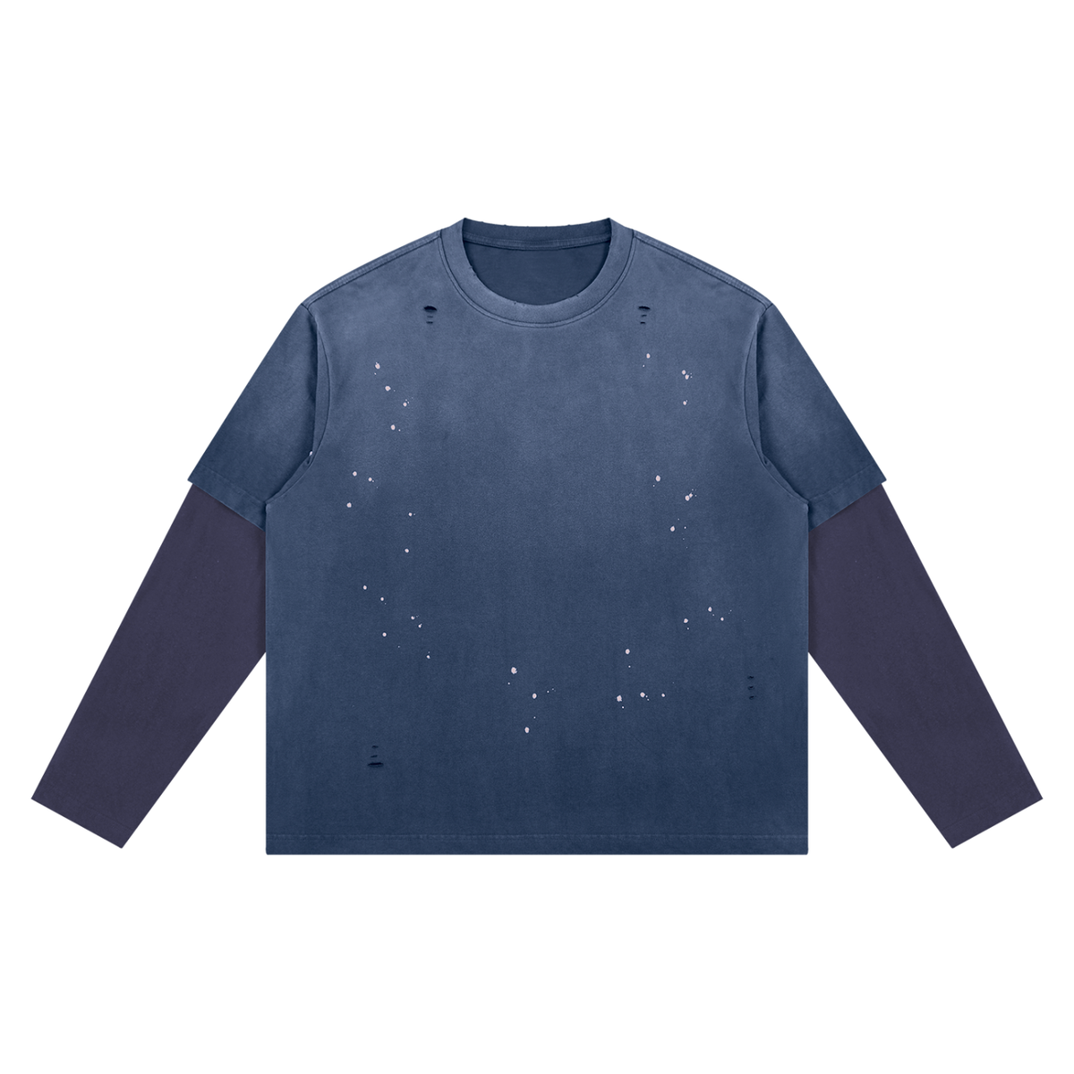 Unisex Vintage Wash Distressed Layer T-Shirt in jeans blue with purple