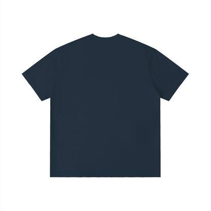 Unisex Vintage Wash Distressed T-Shirt in navy blue, alternate angle