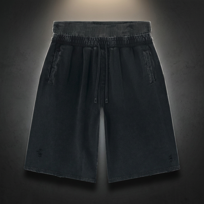 Unisex Vintage Wash Distressed Wide Leg Shorts – Loose Fit Cotton