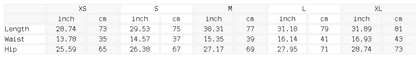 Size chart for the Unisex Vintage Wash Distressed Wide Leg Shorts