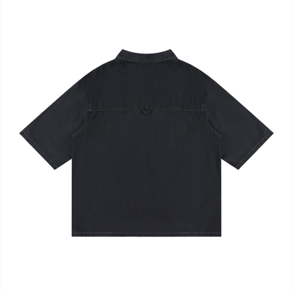 Unisex Vintage Wash Drop Shoulder Lyocell Shirt in black, alternate angle
