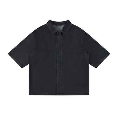 Unisex Vintage Wash Drop Shoulder Lyocell Shirt in black