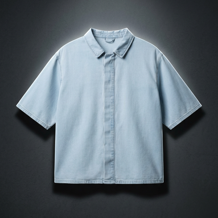 Unisex Vintage Wash Drop Shoulder Lyocell Shirt in light blue