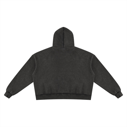 Unisex Vintage Wash Fleece Boxy Full Zip Hoodie in black, alternate angle