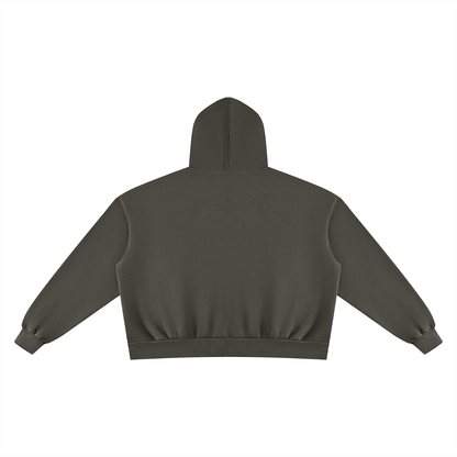 Unisex Vintage Wash Fleece Boxy Full Zip Hoodie in dark gray, alternate angle