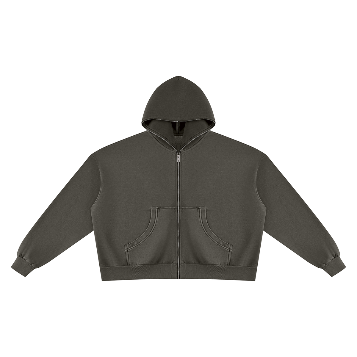 Unisex Vintage Wash Fleece Boxy Full Zip Hoodie in dark gray