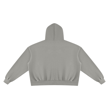 Unisex Vintage Wash Fleece Boxy Full Zip Hoodie in medium gray, alternate angle