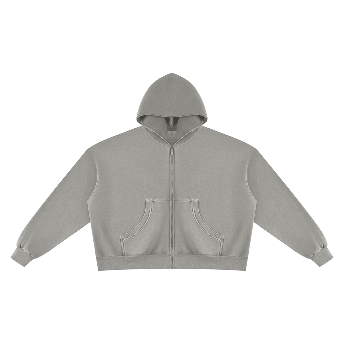 Unisex Vintage Wash Fleece Boxy Full Zip Hoodie in medium gray