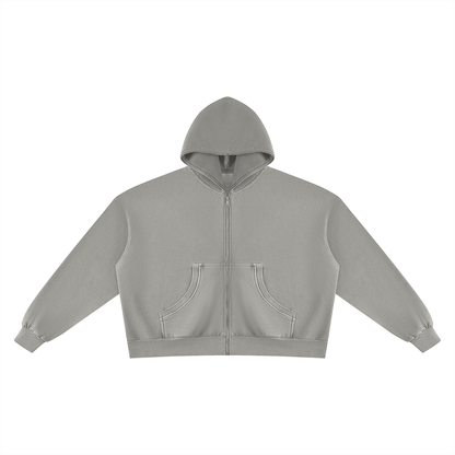 Unisex Vintage Wash Fleece Boxy Full Zip Hoodie in medium gray