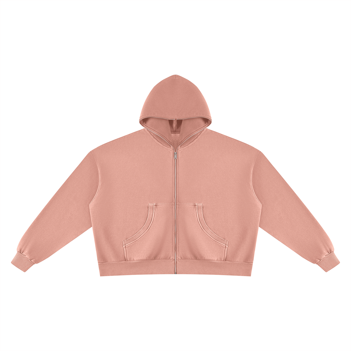 Unisex Vintage Wash Fleece Boxy Full Zip Hoodie in pink