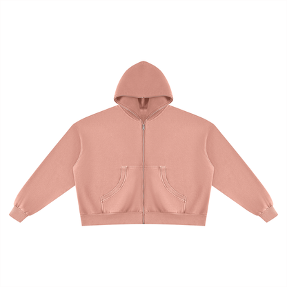 Unisex Vintage Wash Fleece Boxy Full Zip Hoodie in pink