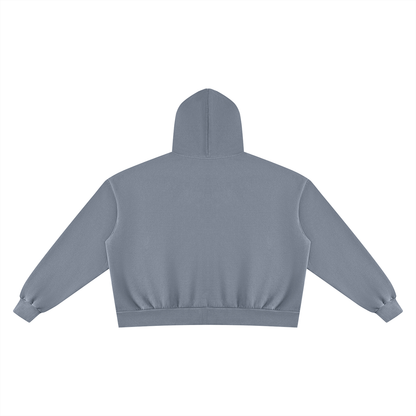 Unisex Vintage Wash Fleece Boxy Full Zip Hoodie in washed blue, alternate angle