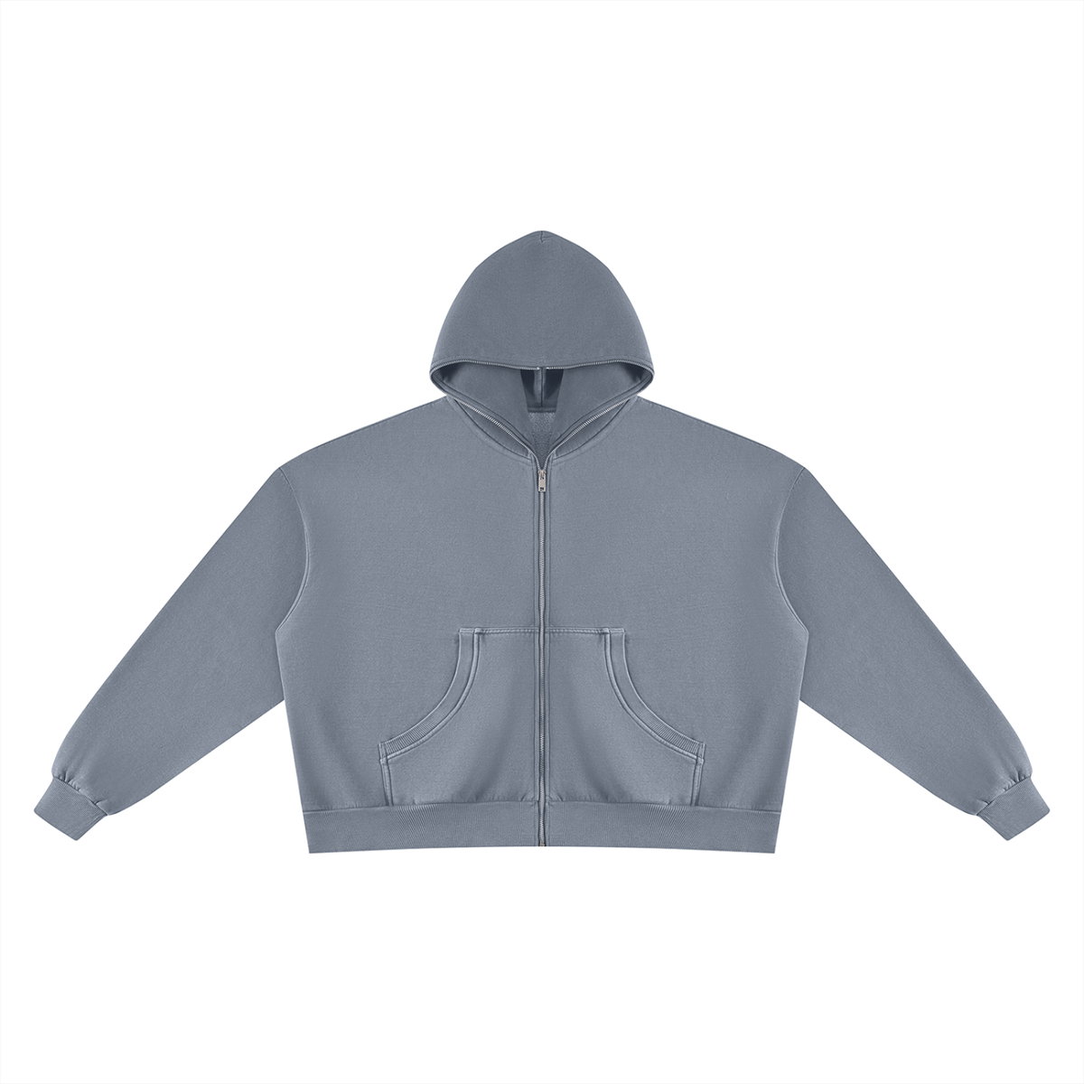 Unisex Vintage Wash Fleece Boxy Full Zip Hoodie in washed blue