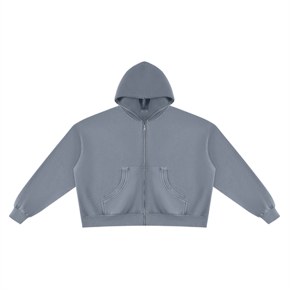 Unisex Vintage Wash Fleece Boxy Full Zip Hoodie in washed blue