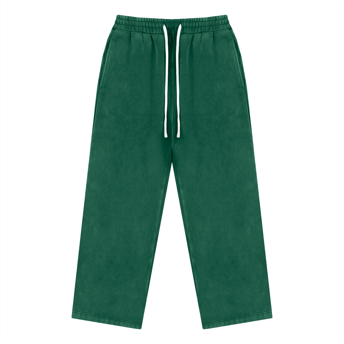 Unisex Vintage Wash Fleece Drawstring Sweatpants in dark green