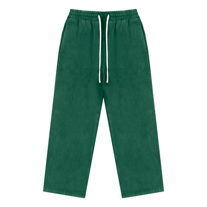 Unisex Vintage Wash Fleece Drawstring Sweatpants in dark green