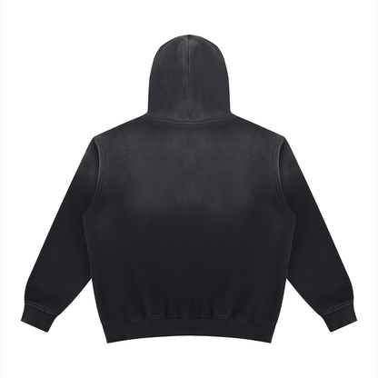 Unisex Vintage Wash Fleece Hoodie in black, alternate angle