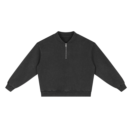 Unisex Vintage Wash Fleece Quarter Zip Sweatshirt in black