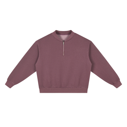 Unisex Vintage Wash Fleece Quarter Zip Sweatshirt in plum purple