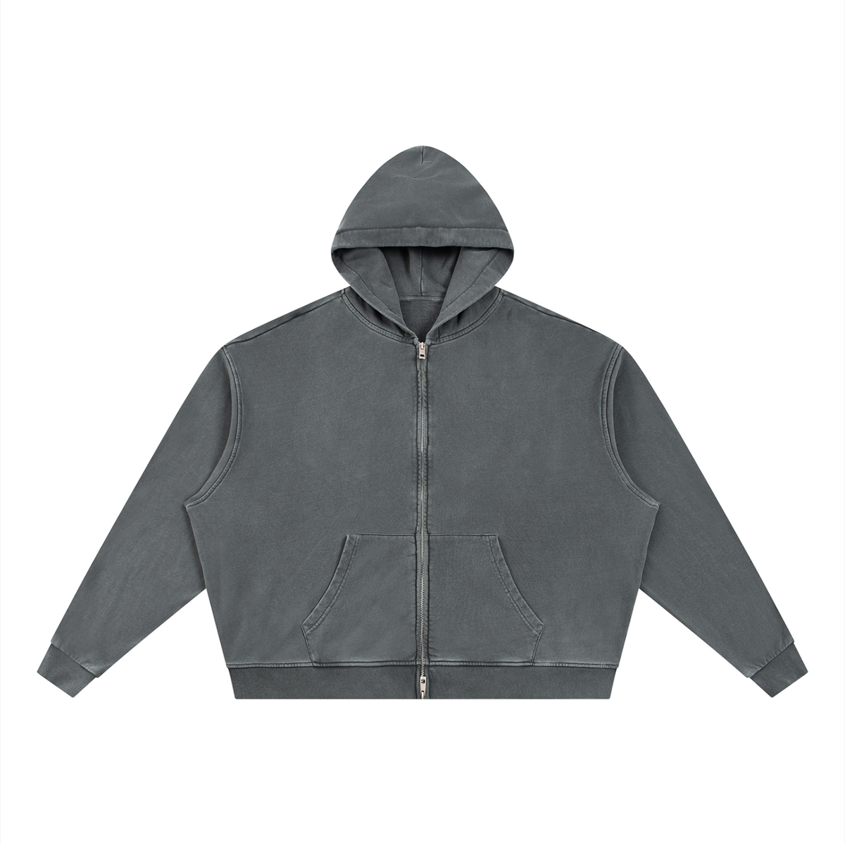 Unisex Vintage Wash Full Zip Boxy Hoodie in dark gray