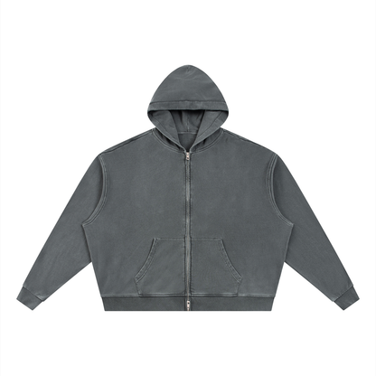 Unisex Vintage Wash Full Zip Boxy Hoodie in dark gray