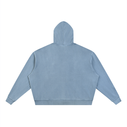 Unisex Vintage Wash Full Zip Boxy Hoodie in jeans blue, alternate angle