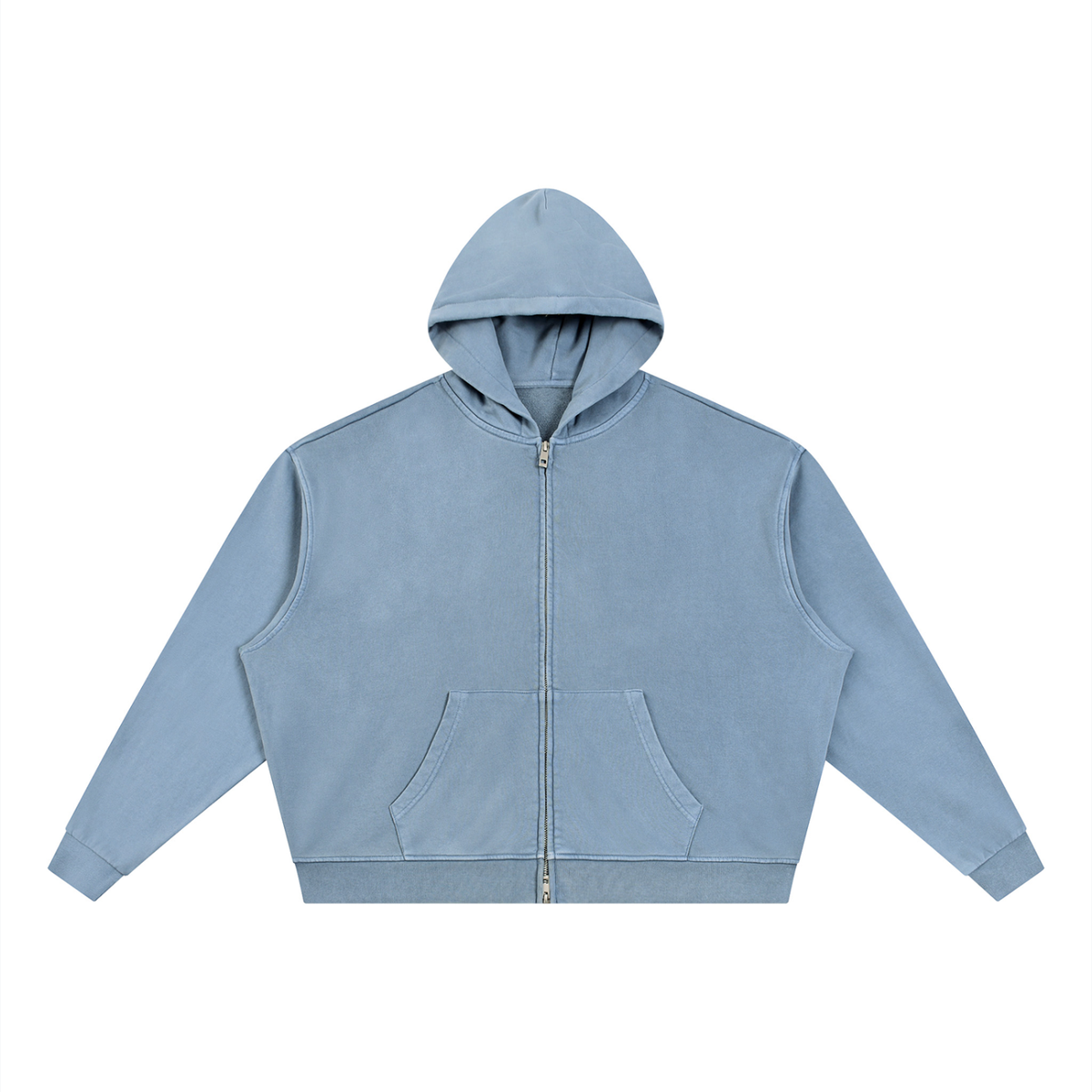 Unisex Vintage Wash Full Zip Boxy Hoodie in jeans blue