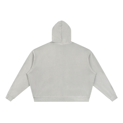 Unisex Vintage Wash Full Zip Boxy Hoodie in light gray, alternate angle