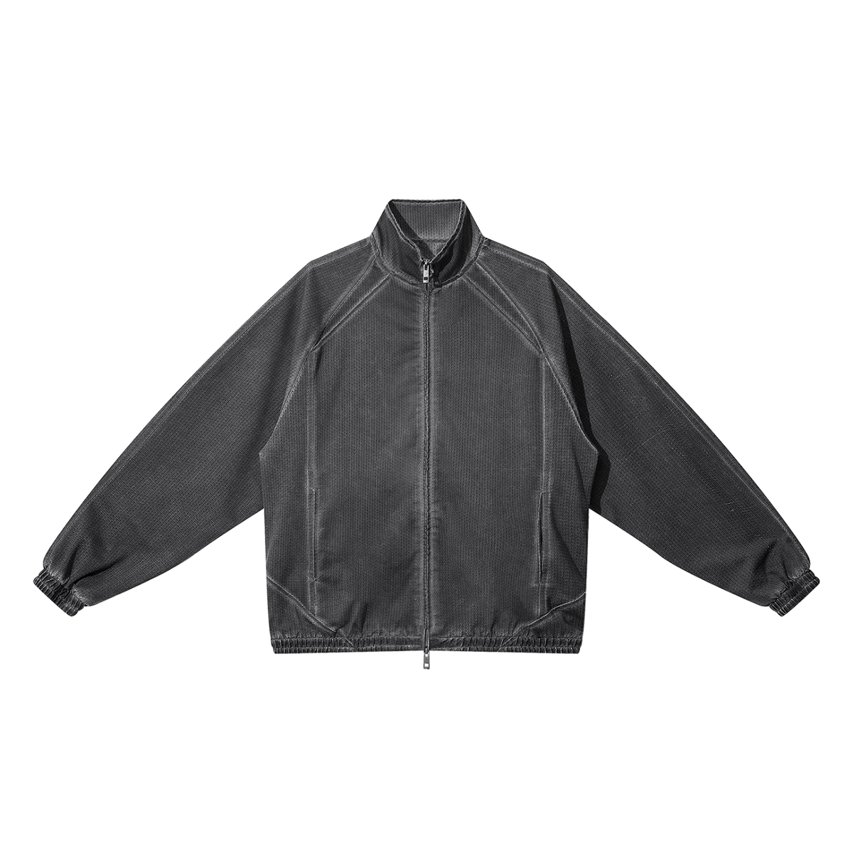 Unisex Vintage Wash Full Zip Mesh Jacket in dark gray