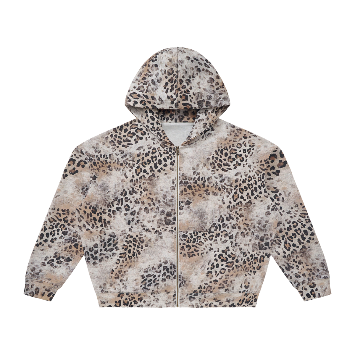 Unisex Vintage Wash Leopard Full Zip Hoodie in leopard apricot