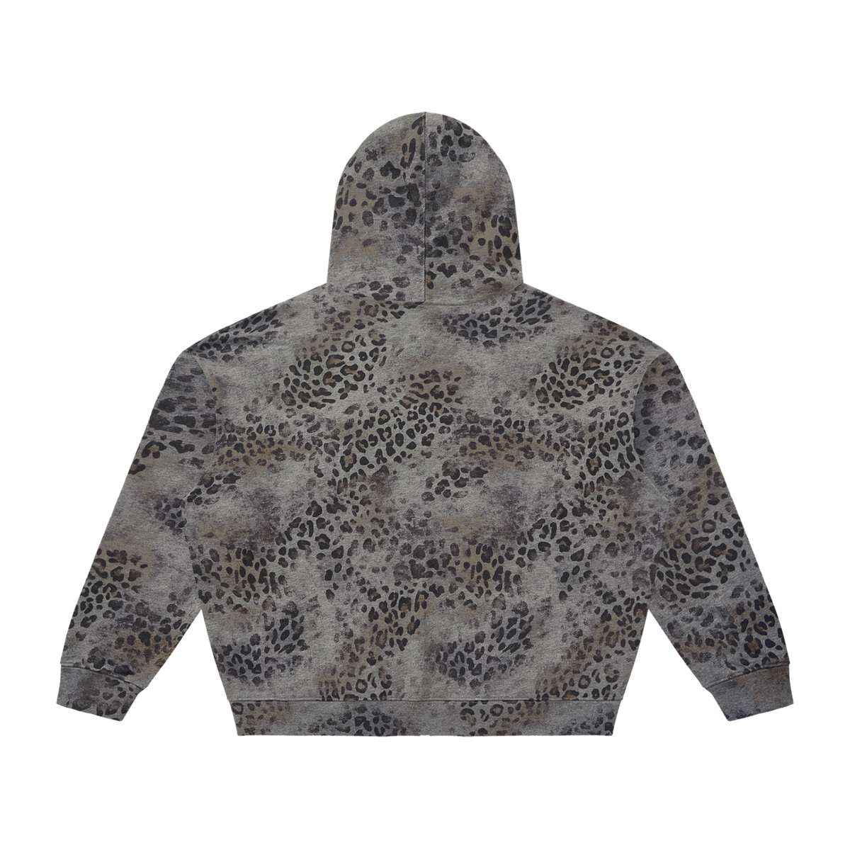 Unisex Vintage Wash Leopard Full Zip Hoodie in leopard dark gray, alternate angle