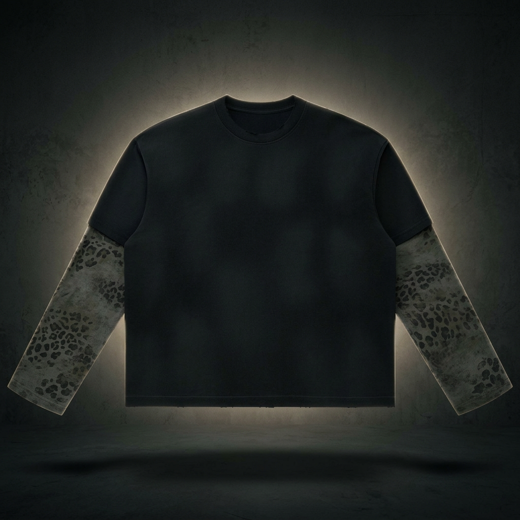 Unisex Vintage Wash Leopard Paneled Layer T-Shirt, view 1
