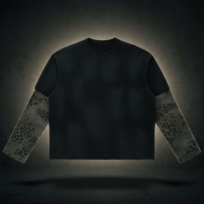 Unisex Vintage Wash Leopard Paneled Layer T-Shirt, view 1