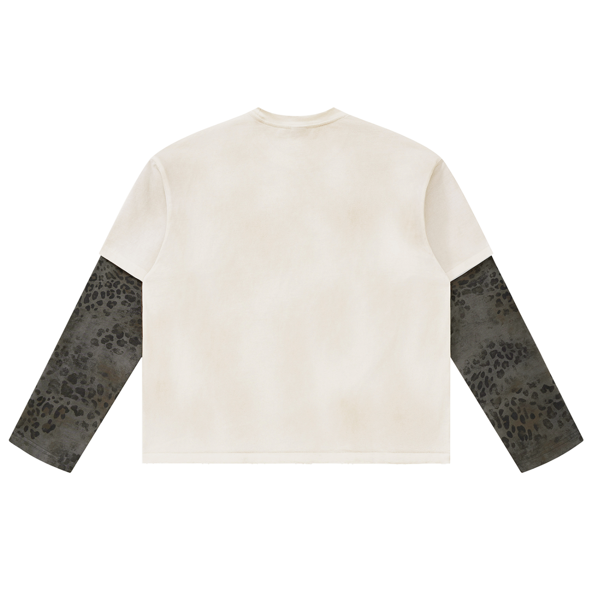 Unisex Vintage Wash Leopard Paneled Layer T-Shirt in white with leopard gray, alternate angle