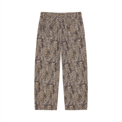 Unisex Vintage Wash Leopard Wide Leg Jeans in leopard brown, alternate angle
