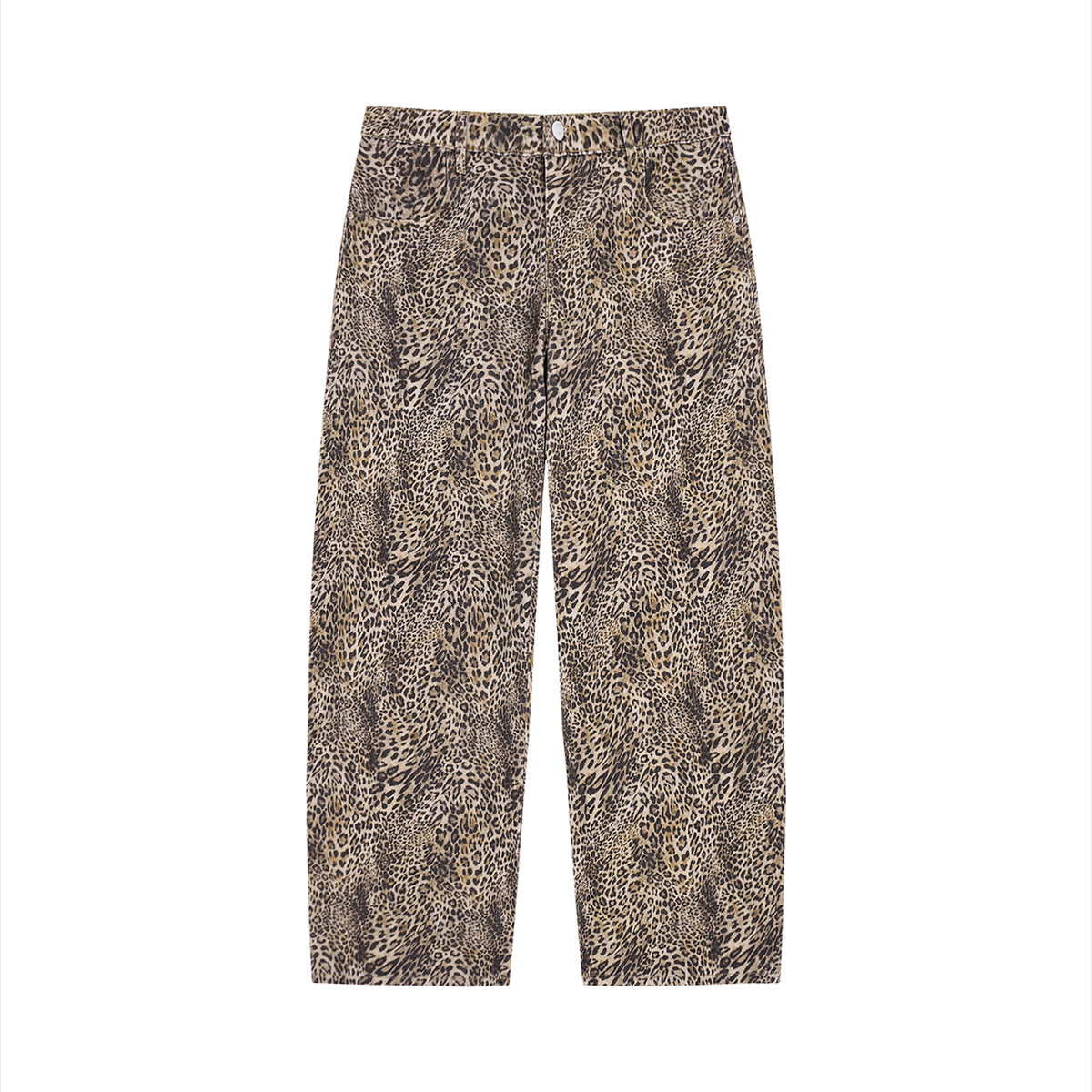 Unisex Vintage Wash Leopard Wide Leg Jeans in leopard brown