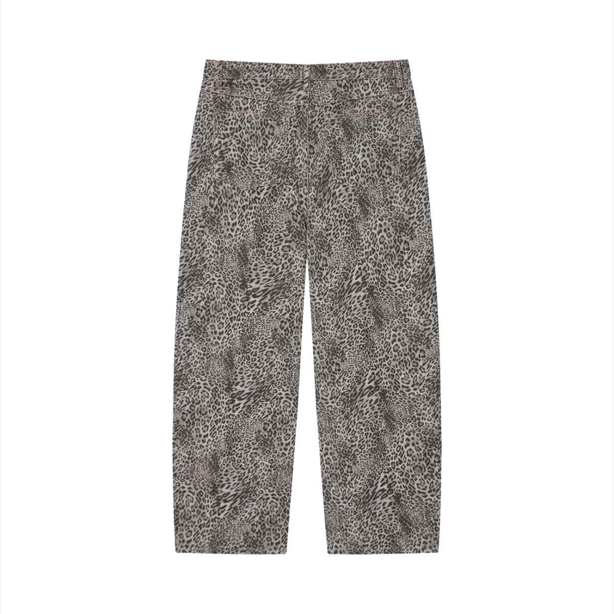 Unisex Vintage Wash Leopard Wide Leg Jeans in leopard gray, alternate angle