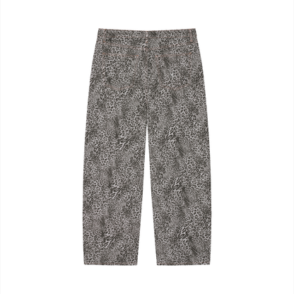 Unisex Vintage Wash Leopard Wide Leg Jeans in leopard gray, alternate angle