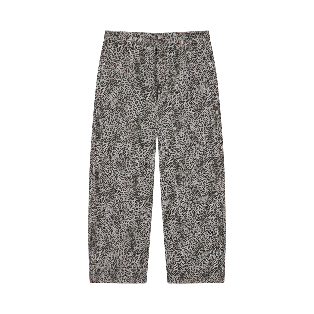 Unisex Vintage Wash Leopard Wide Leg Jeans in leopard gray