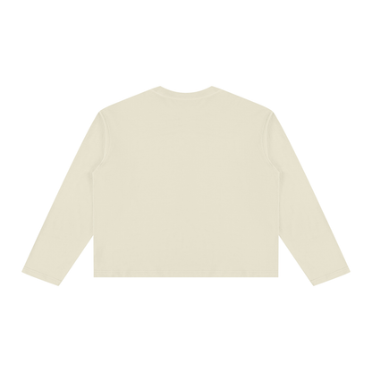 Unisex Vintage Wash Long Sleeve Boxy T-Shirt in apricot, alternate angle