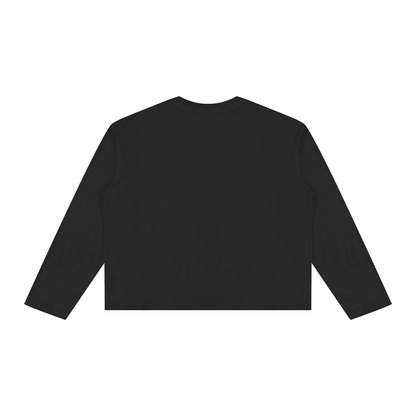Unisex Vintage Wash Long Sleeve Boxy T-Shirt in black, alternate angle
