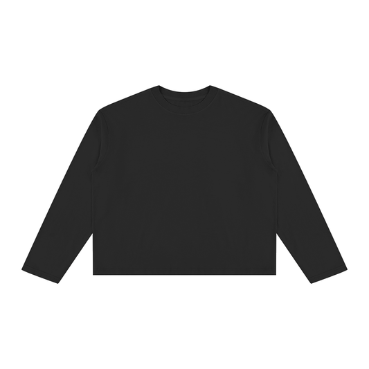 Unisex Vintage Wash Long Sleeve Boxy T-Shirt in black