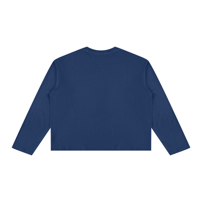 Unisex Vintage Wash Long Sleeve Boxy T-Shirt in navy blue, alternate angle