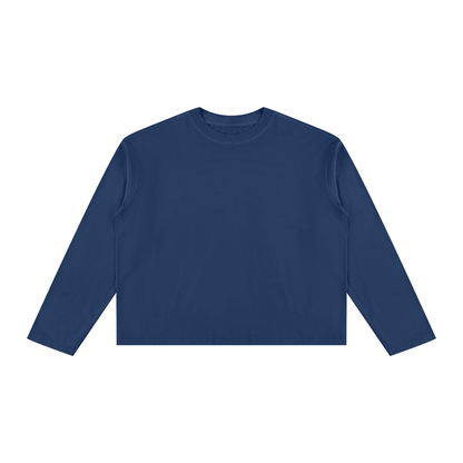 Unisex Vintage Wash Long Sleeve Boxy T-Shirt in navy blue