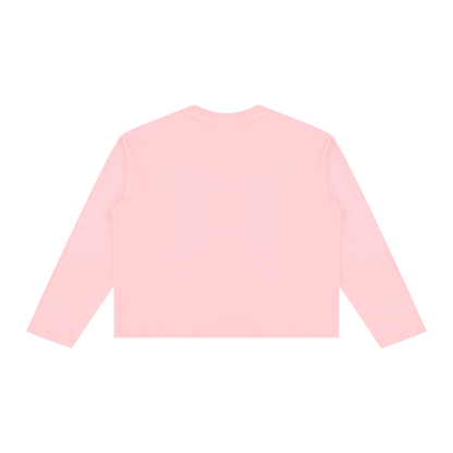 Unisex Vintage Wash Long Sleeve Boxy T-Shirt in pink, alternate angle