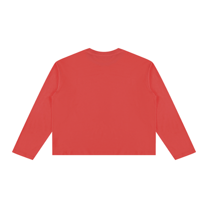 Unisex Vintage Wash Long Sleeve Boxy T-Shirt in red, alternate angle